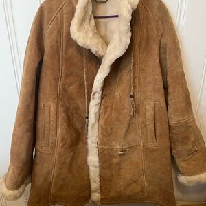 Brown Suede Shearling Coat with Cream Interior